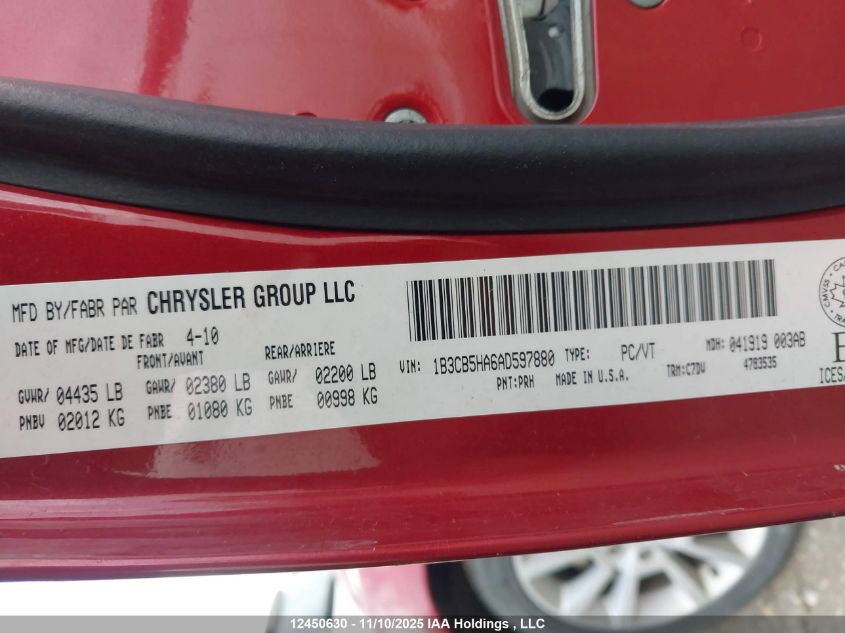 2010 Dodge Caliber Heat VIN: 1B3CB5HA6AD597880 Lot: 12450630