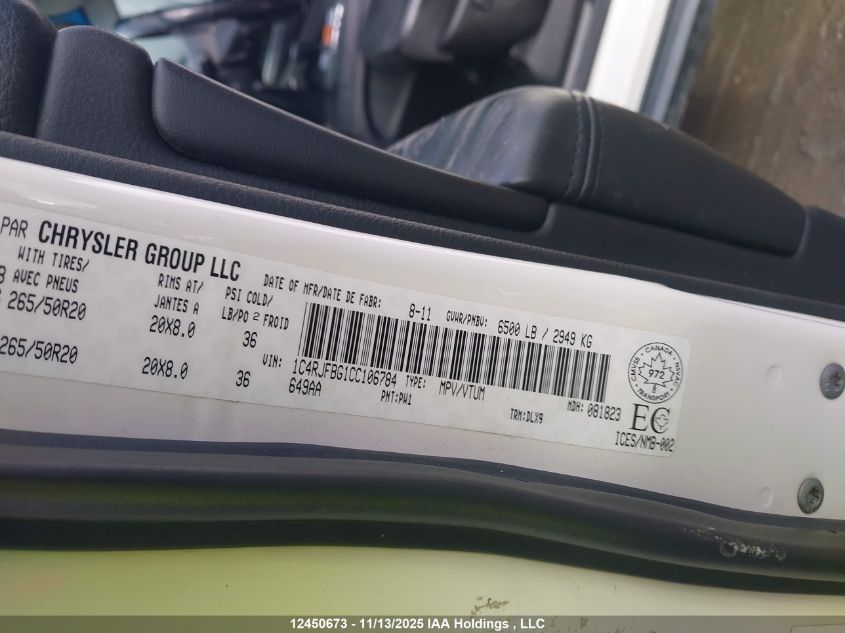 2012 Jeep Grand Cherokee Limited VIN: 1C4RJFBG1CC106784 Lot: 12450673