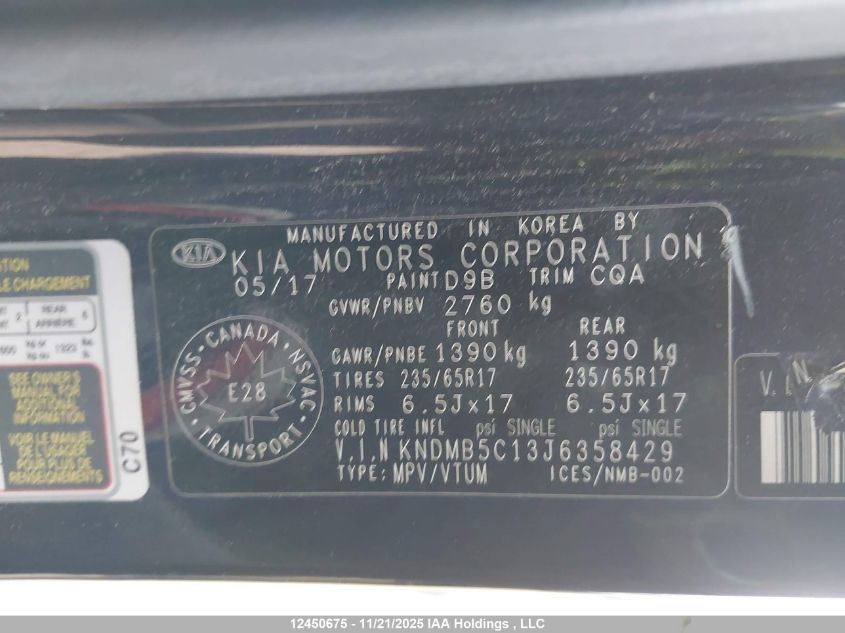 2018 Kia Sedona Lx/Lx+ VIN: KNDMB5C13J6358429 Lot: 12450675