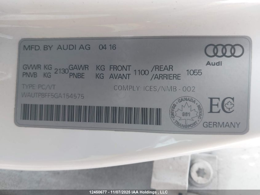 2016 Audi A3 E-Tron 1.4T Premium VIN: WAUTPBFF5GA154575 Lot: 12450677