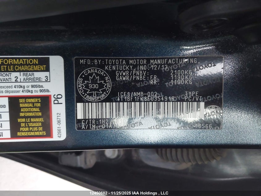 4T1BF1FK8EU354916 2014 TOYOTA CAMRY photo no. 9