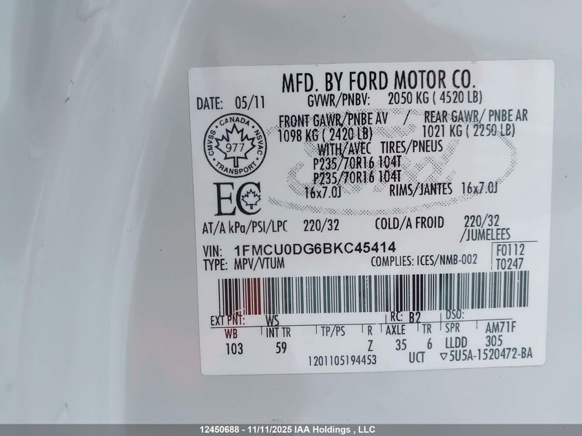 1FMCU0DG6BKC45414 2011 FORD ESCAPE photo no. 19