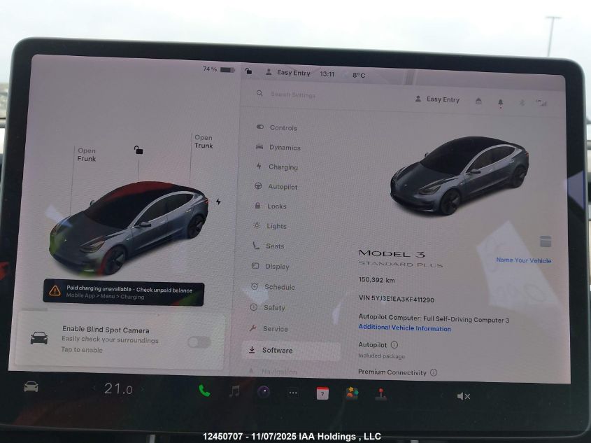 2019 Tesla Model 3 VIN: 5YJ3E1EA3KF411290 Lot: 12450707