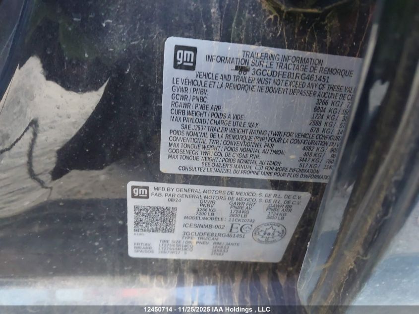 2024 Chevrolet Silverado 1500 Lt Trail Boss VIN: 3GCUDFE81RG461451 Lot: 12450714