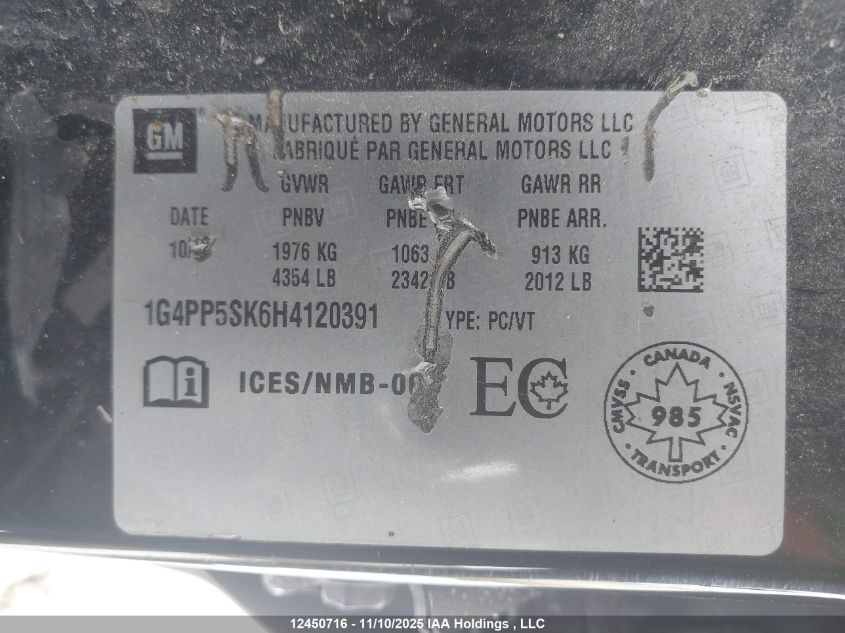 2017 Buick Verano VIN: 1G4PP5SK6H4120391 Lot: 12450716
