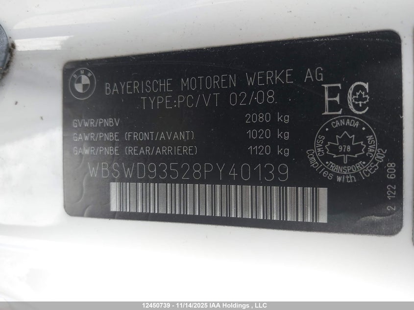 WBSWD93528PY40139 2008 BMW M3 photo no. 9