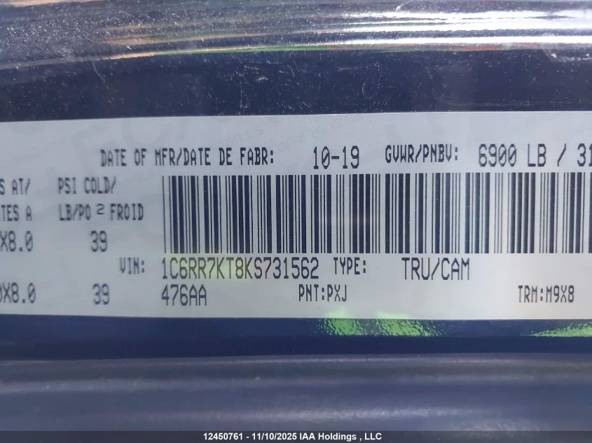 2019 Ram 1500 Classic St VIN: 1C6RR7KT8KS731562 Lot: 12450761