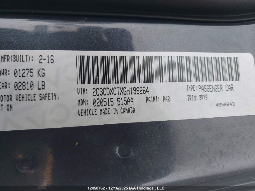 2016 Dodge Charger R/T VIN: 2C3CDXCTXGH196264 Lot: 12450762