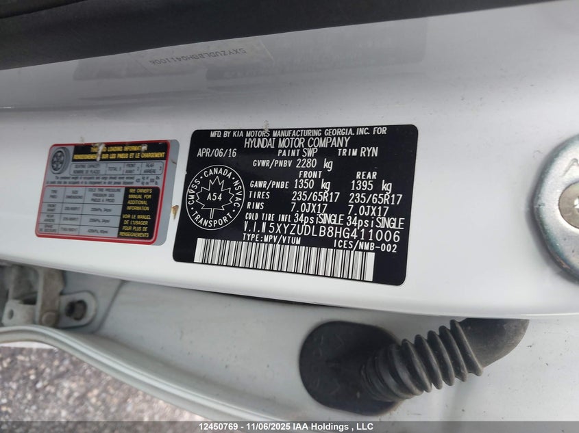 5XYZUDLB8HG411006 2017 HYUNDAI SANTA FE photo no. 8
