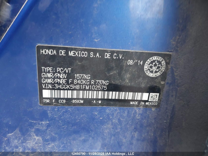 3HGGK5H81FM102575 2015 HONDA FIT photo no. 9