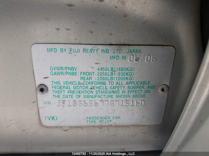 2007 Subaru Forester 2.5X Premium VIN: JF1SG65677G715160 Lot: 12450792