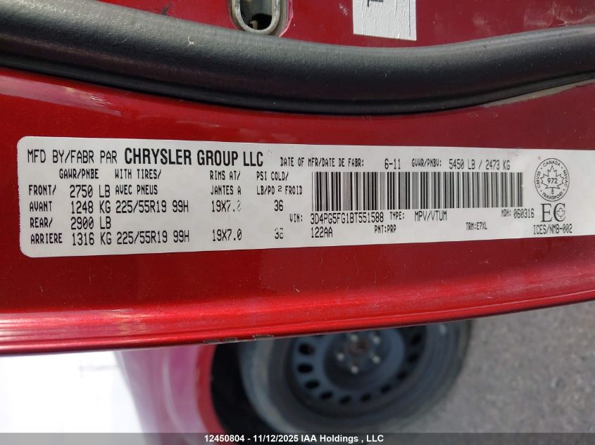 2011 Dodge Journey Sxt VIN: 3D4PG5FG1BT551588 Lot: 12450804