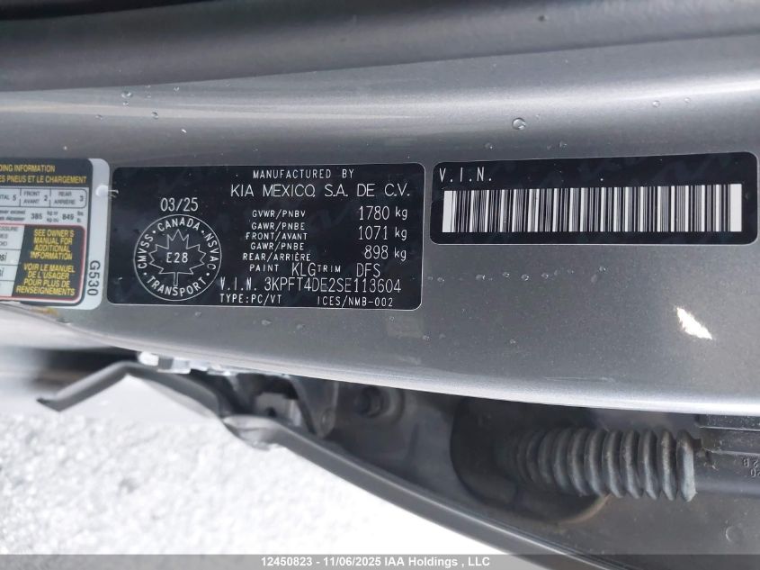 2025 Kia K4 Lx VIN: 3KPFT4DE2SE113604 Lot: 12450823