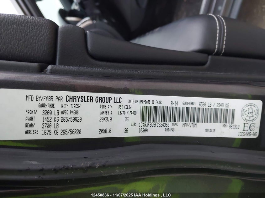 2015 Jeep Grand Cherokee Limited VIN: 1C4RJFBG5FC624353 Lot: 12450836