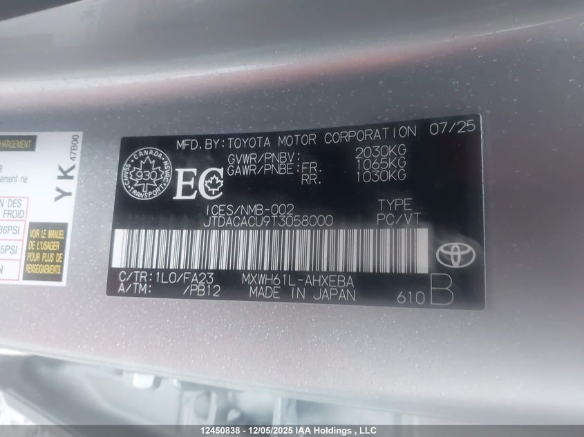 JTDACACU9T3058000 2026 TOYOTA PRIUS photo no. 9