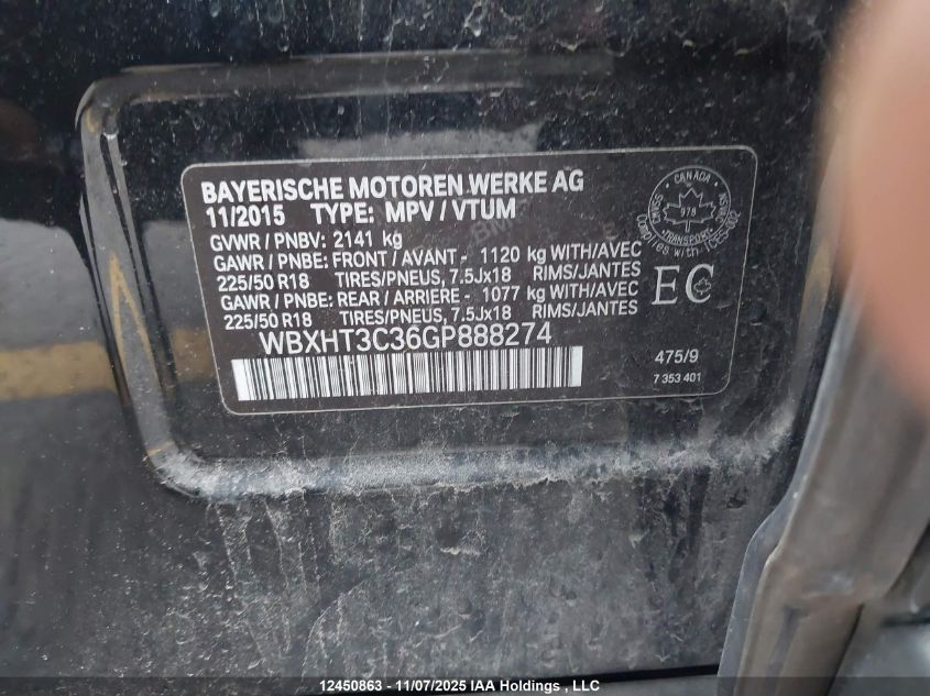 2016 BMW X1 xDrive28I VIN: WBXHT3C36GP888274 Lot: 12450863