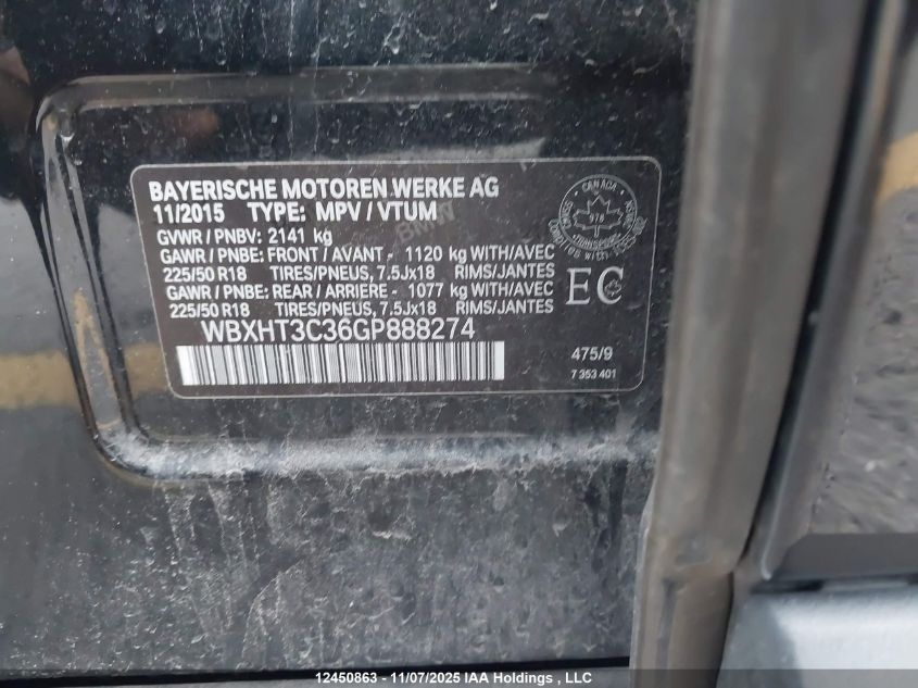 2016 BMW X1 xDrive28I VIN: WBXHT3C36GP888274 Lot: 12450863
