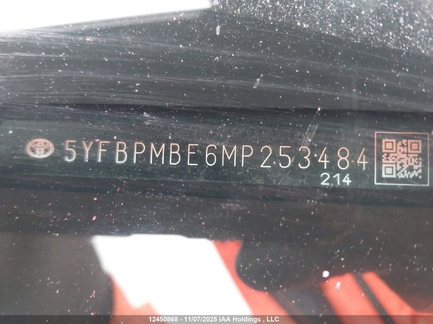 2021 Toyota Corolla Le VIN: 5YFBPMBE6MP253484 Lot: 12450868