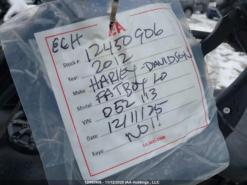 2012 Harley-Davidson Flstfb Fatboy Lo VIN: 1HD1JNV18CB052113 Lot: 12450906