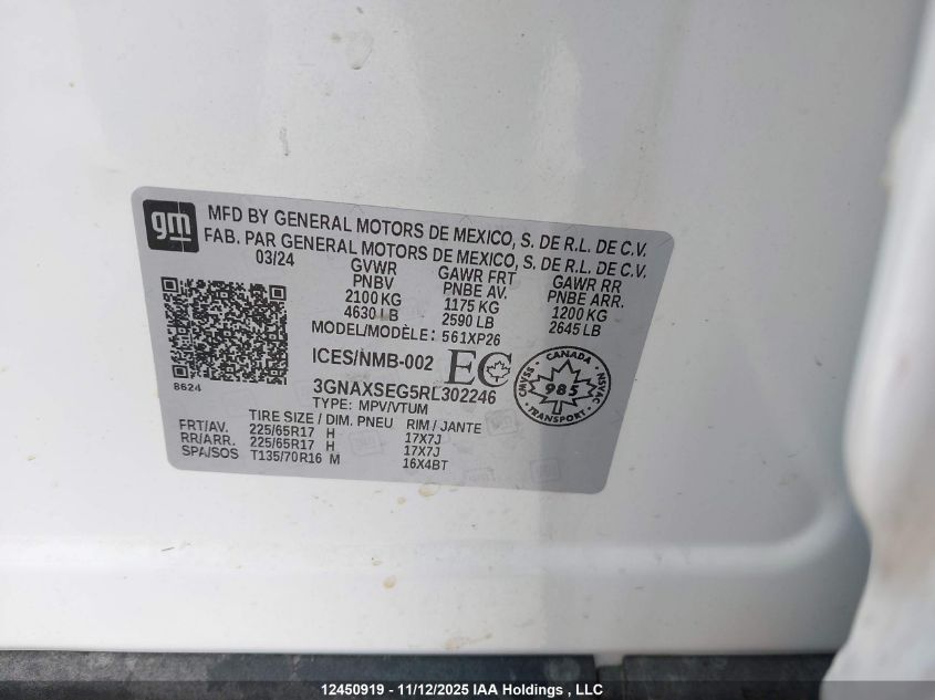 2024 Chevrolet Equinox Ls VIN: 3GNAXSEG5RL302246 Lot: 12450919