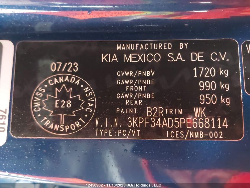 2023 Kia Forte Ex/Ex+/Ex Premium VIN: 3KPF34AD5PE668114 Lot: 12450932