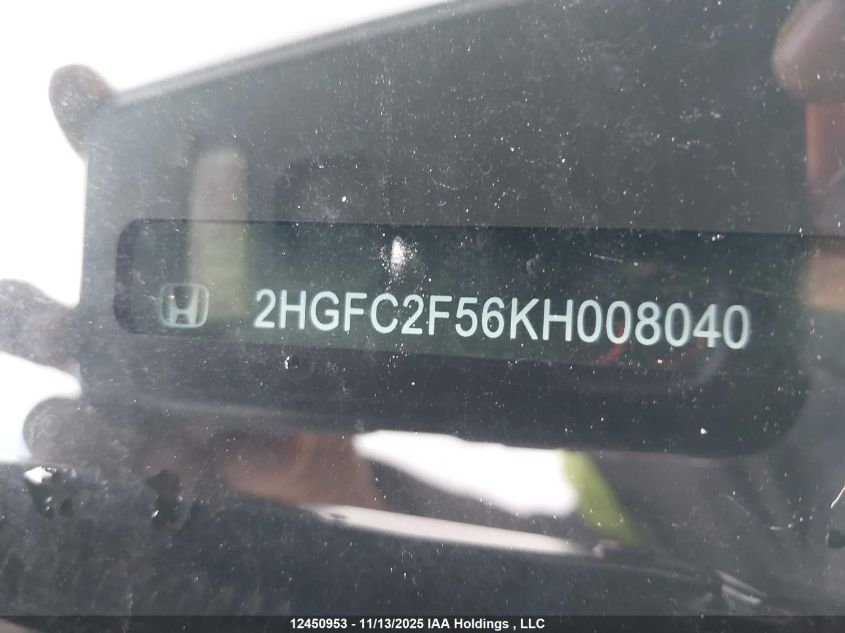 2019 Honda Civic Lx VIN: 2HGFC2F56KH008040 Lot: 12450953