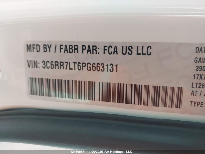 2023 Ram 1500 Classic Slt VIN: 3C6RR7LT6PG663131 Lot: 12450967