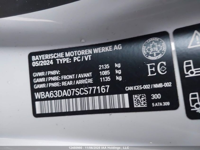 2025 BMW 430Xi VIN: WBA63DA07SCS77167 Lot: 12450980