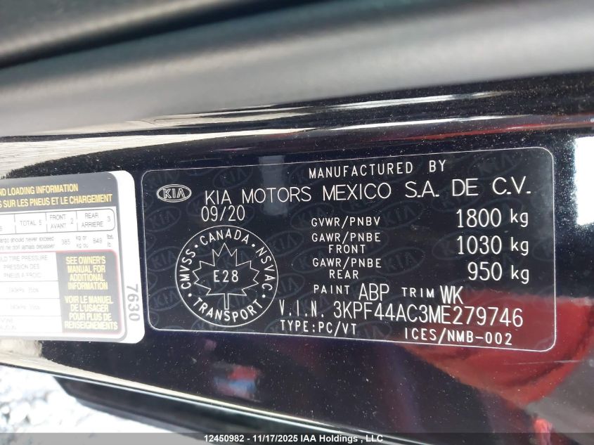 2021 Kia Forte Gt/Gt Limited VIN: 3KPF44AC3ME279746 Lot: 12450982