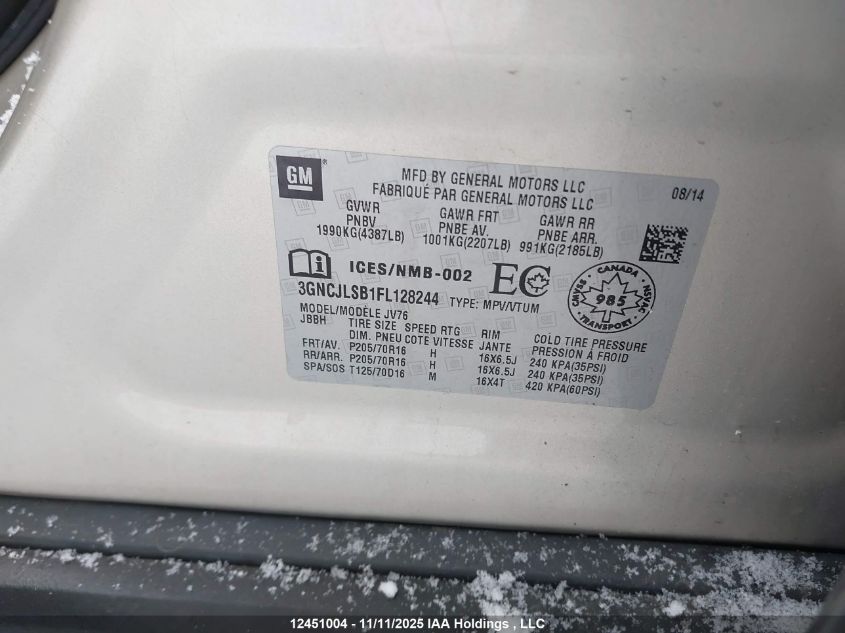 2015 Chevrolet Trax VIN: 3GNCJLSB1FL128244 Lot: 12451004