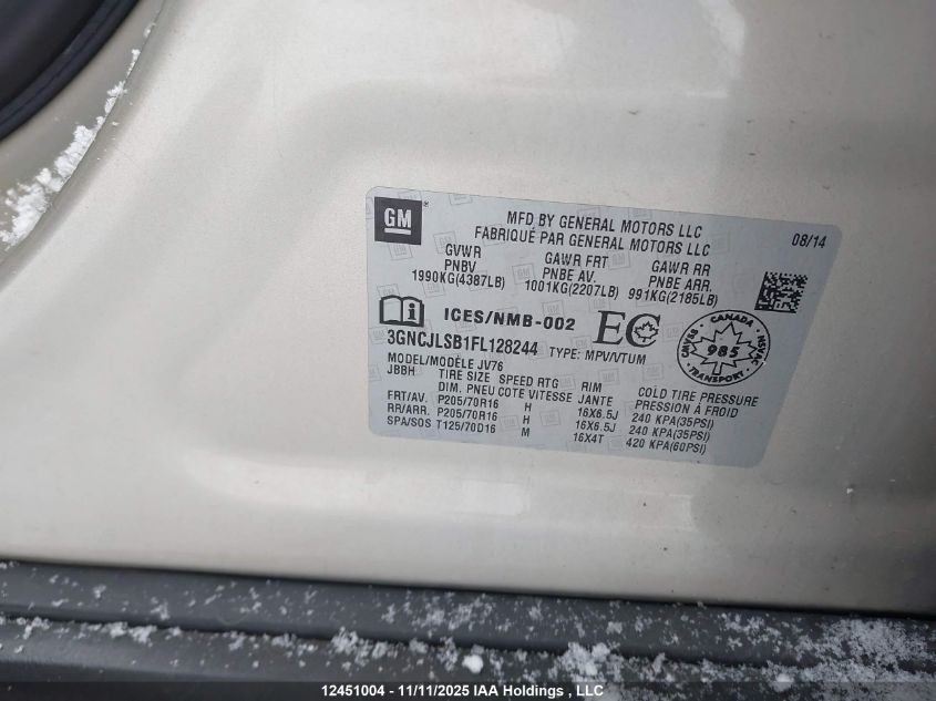 2015 Chevrolet Trax VIN: 3GNCJLSB1FL128244 Lot: 12451004