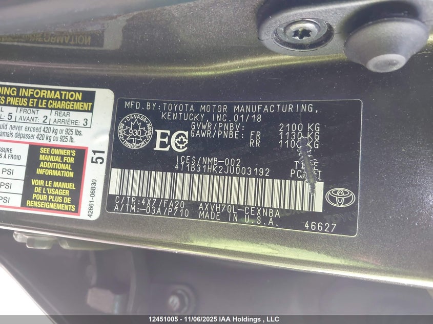 4T1B31HK2JU003192 2018 TOYOTA CAMRY photo no. 18