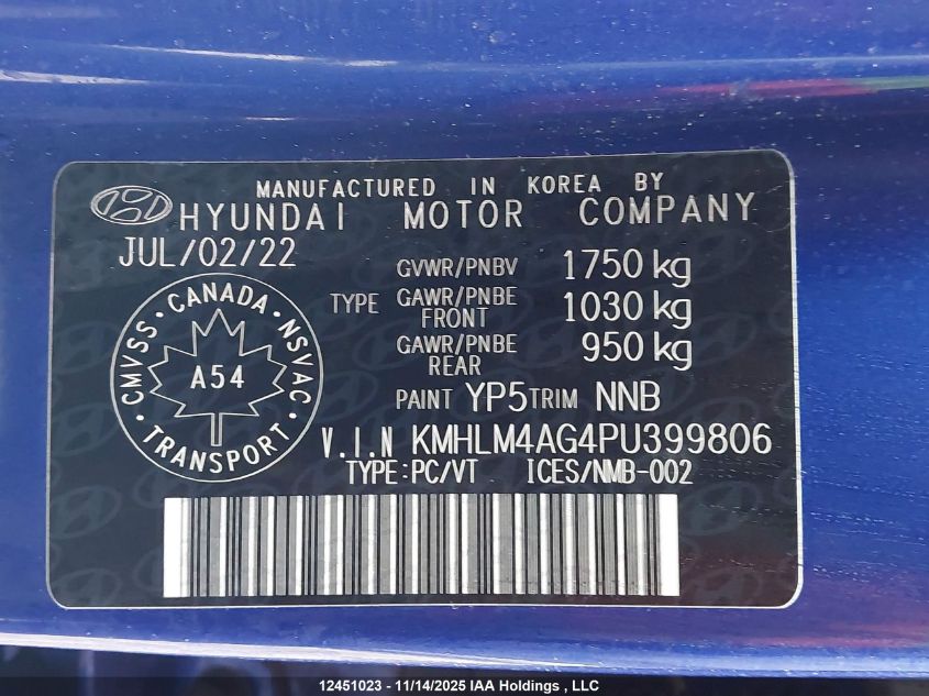 2023 Hyundai Elantra VIN: KMHLM4AG4PU399806 Lot: 12451023