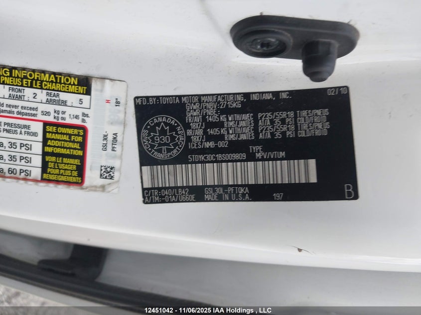 5TDYK3DC1BS009809 2011 TOYOTA SIENNA photo no. 19