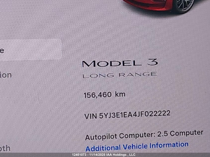 2018 Tesla Model 3 VIN: 5YJ3E1EA4JF022222 Lot: 12451073