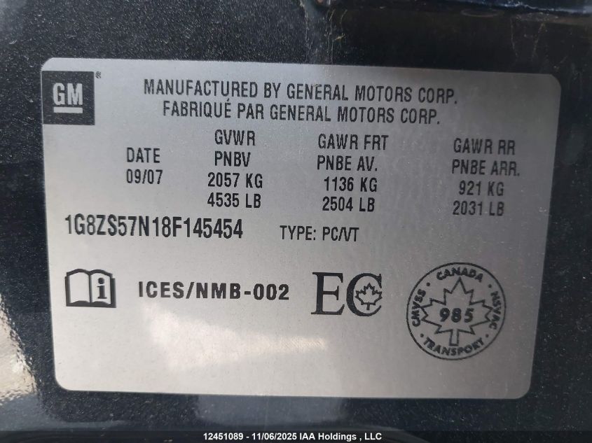 2008 Saturn Aura Xe VIN: 1G8ZS57N18F145454 Lot: 12451089