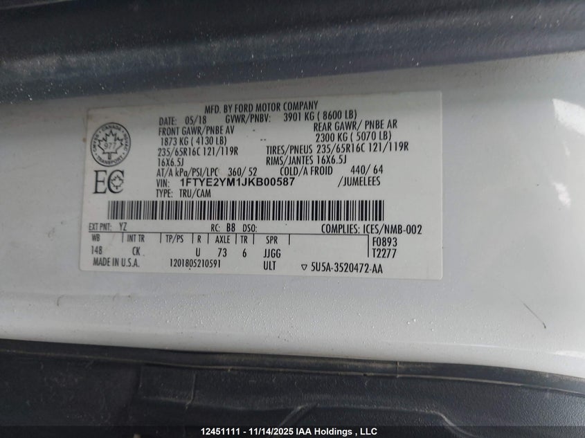 1FTYE2YM1JKB00587 2018 FORD  photo no. 9