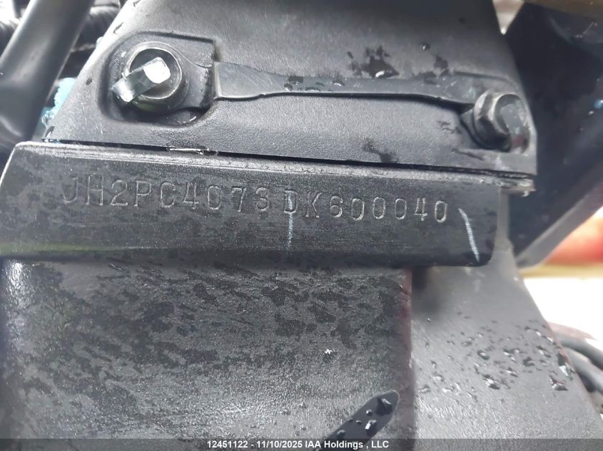 2013 Honda Cbr600 Rr VIN: JH2PC4073DK600040 Lot: 12451122