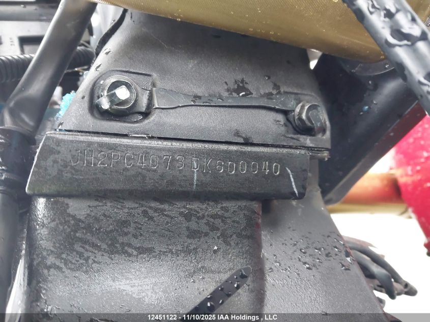 2013 Honda Cbr600 Rr VIN: JH2PC4073DK600040 Lot: 12451122