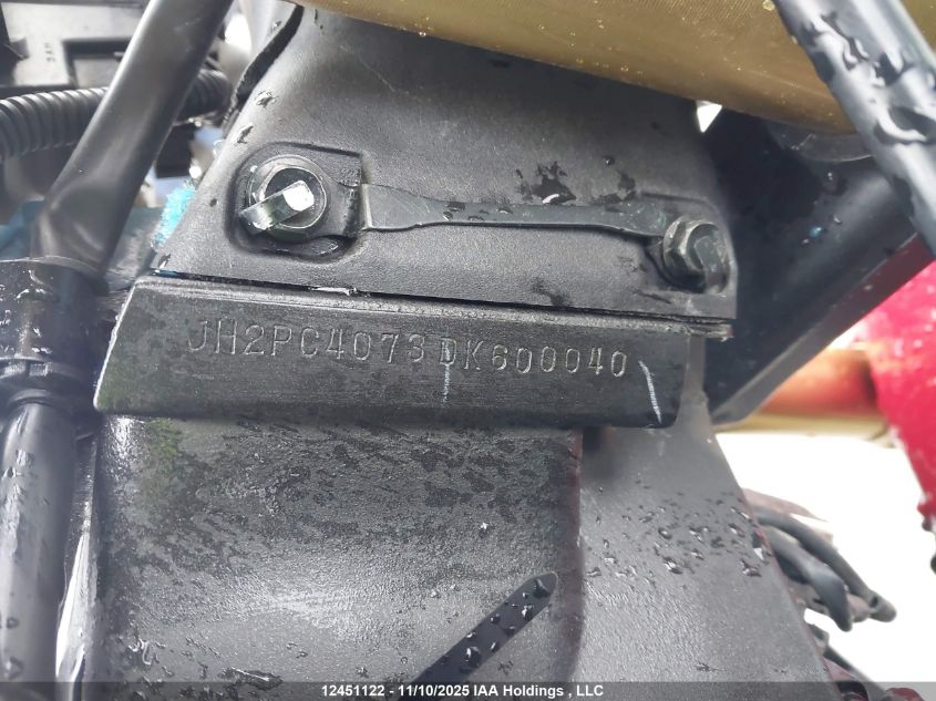 2013 Honda Cbr600 Rr VIN: JH2PC4073DK600040 Lot: 12451122