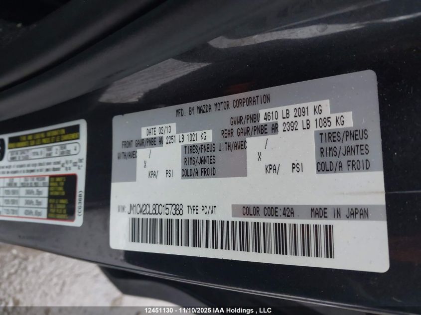 2013 Mazda 5 VIN: JM1CW2CL8D0157388 Lot: 12451130