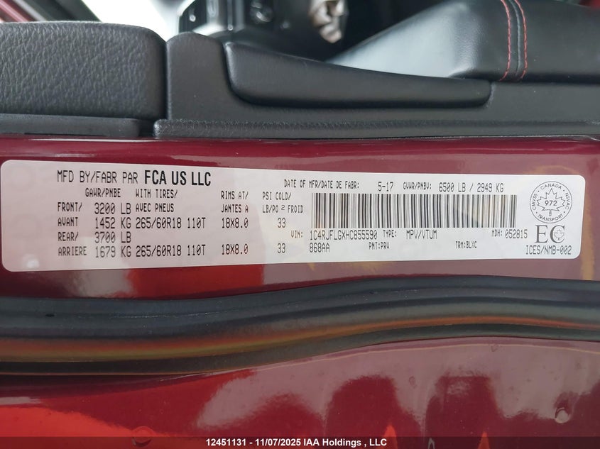 1C4RJFLGXHC855590 2017 JEEP GRAND CHEROKEE photo no. 9