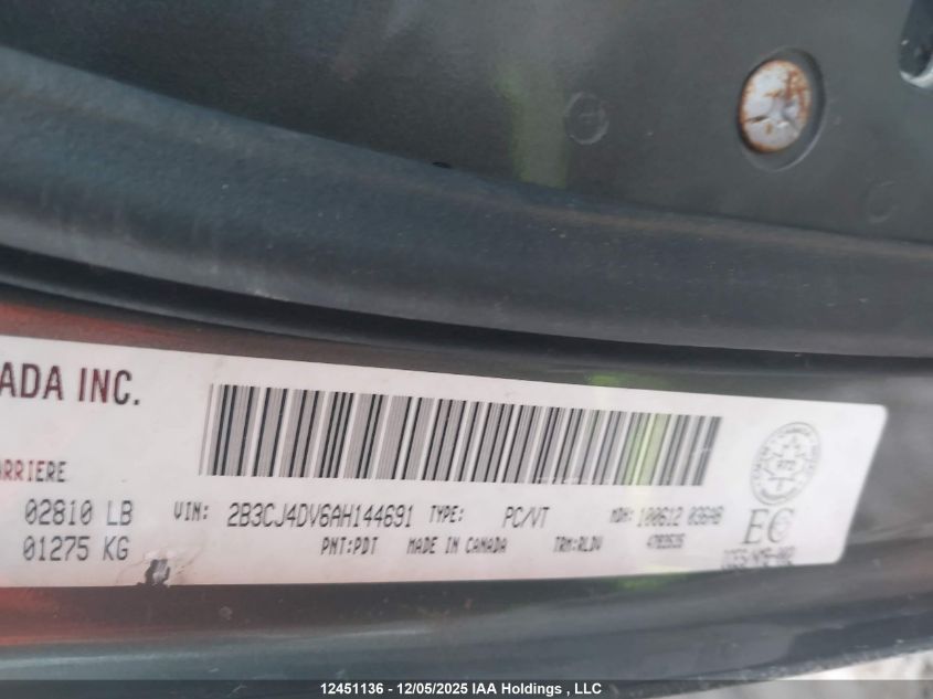 2010 Dodge Challenger VIN: 2B3CJ4DV6AH144691 Lot: 12451136