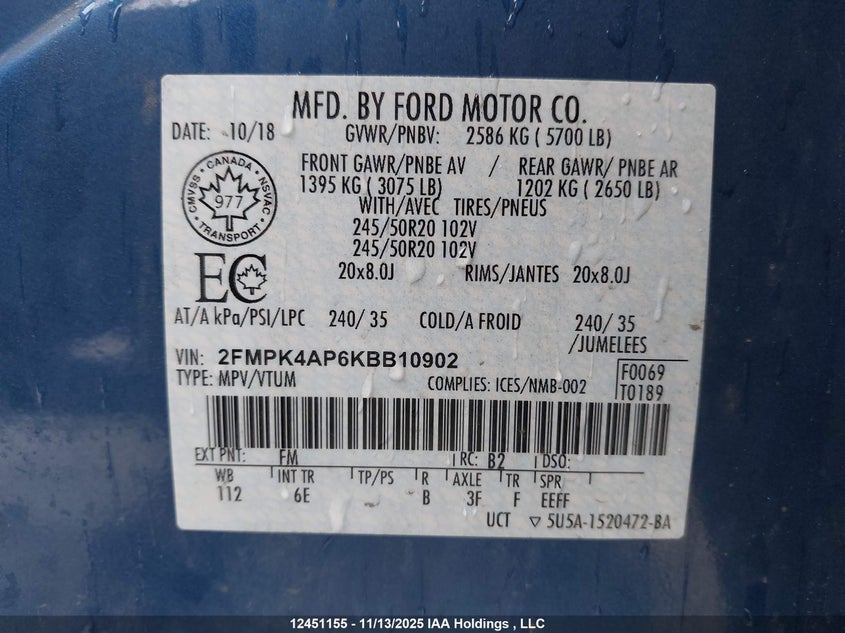 2FMPK4AP6KBB10902 2019 FORD EDGE photo no. 19