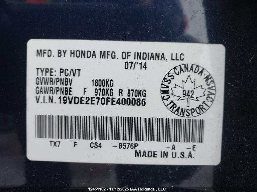 19VDE2E70FE400086 2015 ACURA ILX photo no. 17