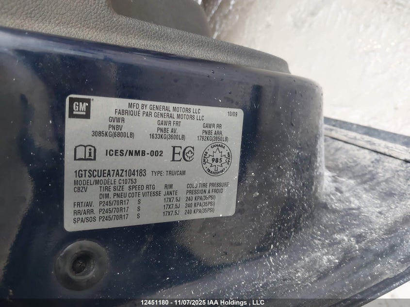 1GTSCUEA7AZ104183 2010 GMC SIERRA photo no. 9