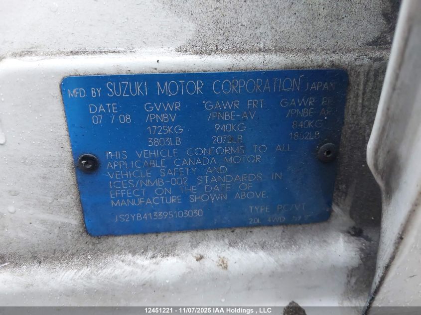 2009 Suzuki Sx4 Jx VIN: JS2YB413395103030 Lot: 12451221