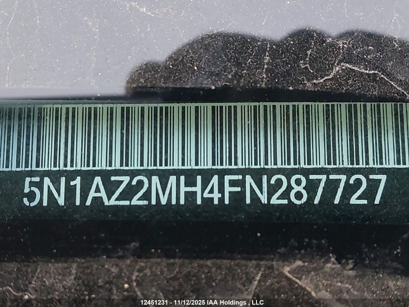 2015 Nissan Murano S/Sl/Sv/Platinum VIN: 5N1AZ2MH4FN287727 Lot: 12451231