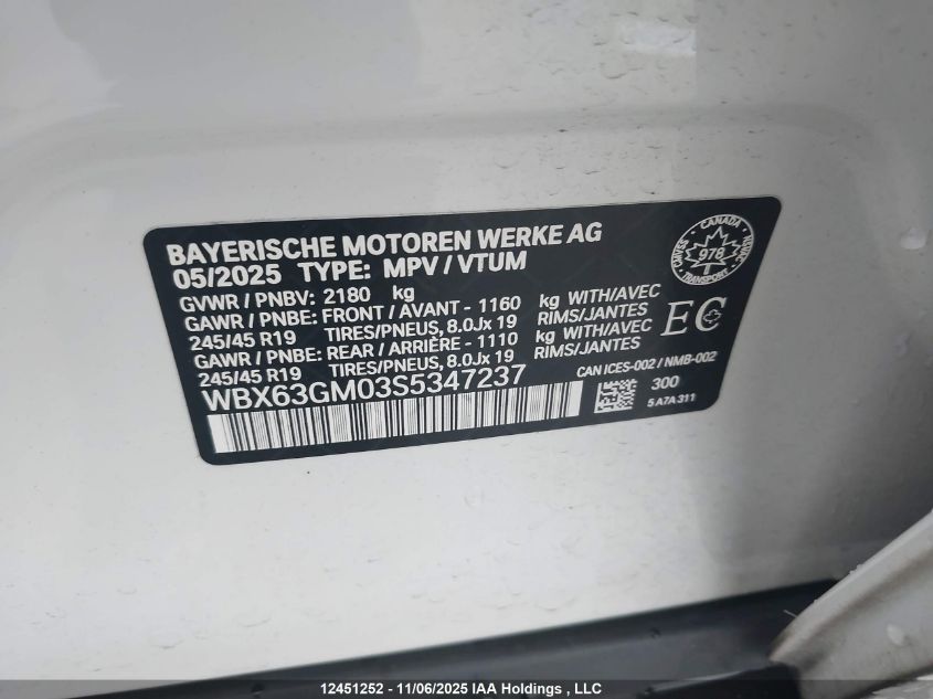 2025 BMW X2 xDrive28I VIN: WBX63GM03S5347237 Lot: 12451252