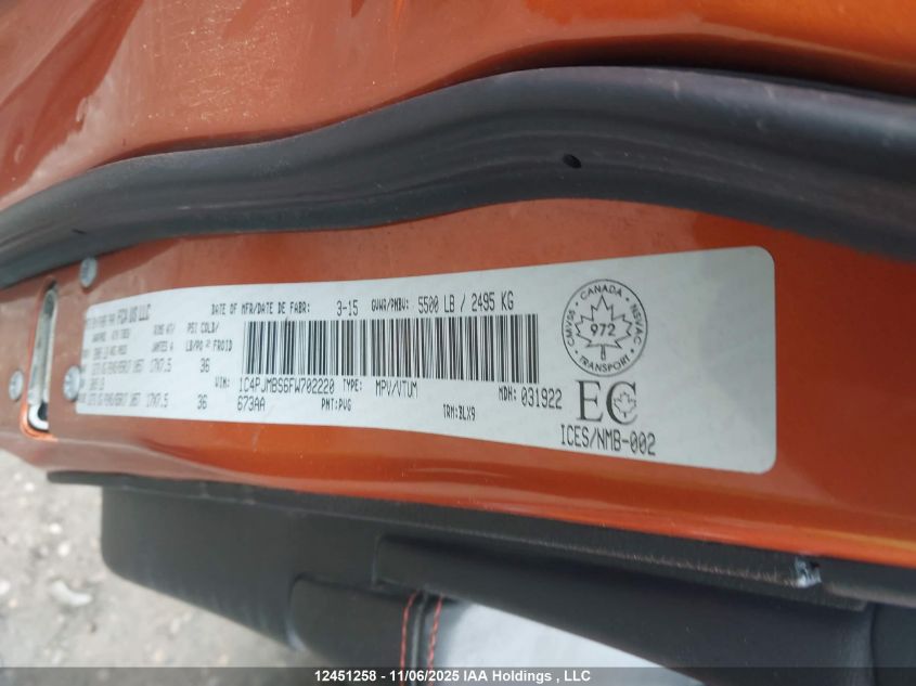 2015 Jeep Cherokee Trailhawk VIN: 1C4PJMBS6FW702220 Lot: 12451258